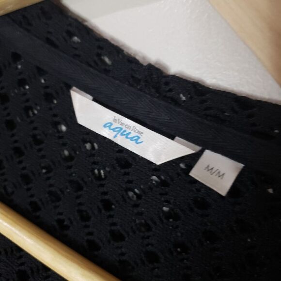 🦋3/$25 La Vie En Rose Aqua Medium Black Long Sleeve Mesh Cardigan Coverup - Picture 2 of 10